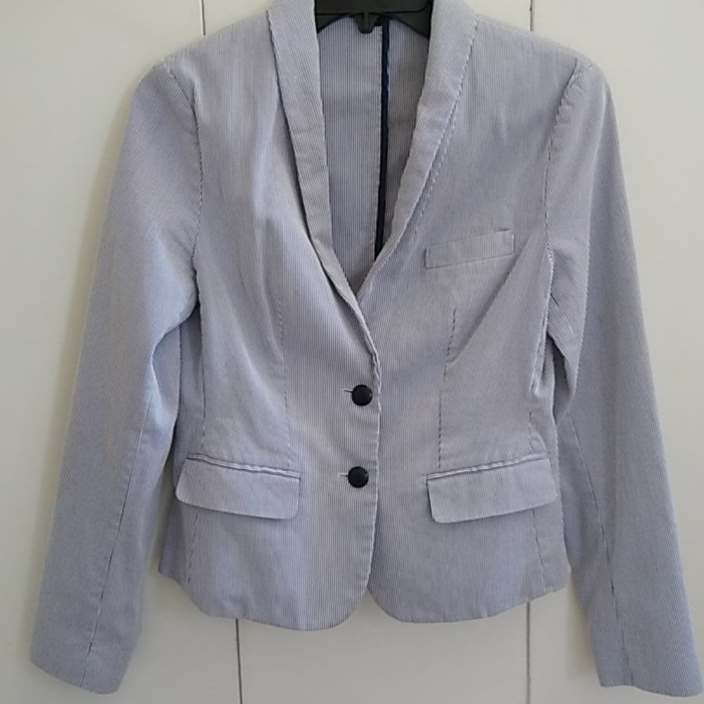 White and Blue Stripes Blazer (Size 8)